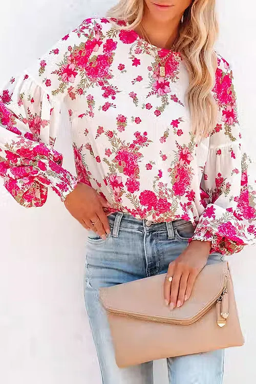 Happy Days Floral Print Smocked Long Sleeve Top