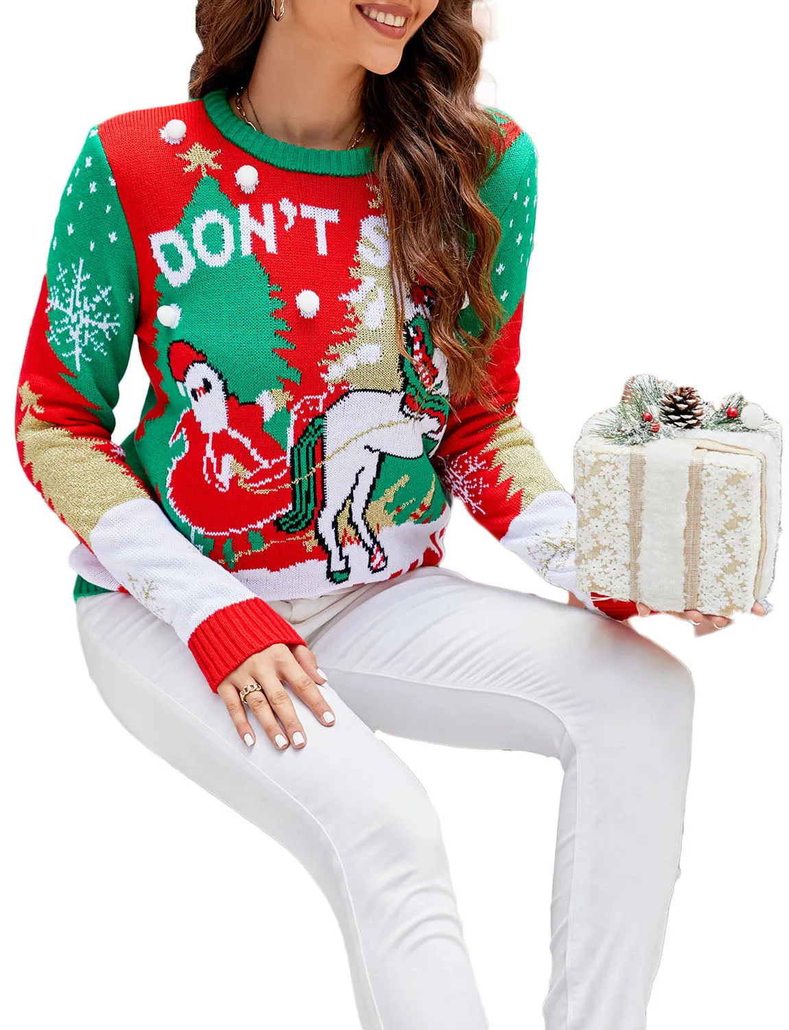 iB-iP Women's Casual Christmas Cozy Top Long Sleeve Pullover Sweater