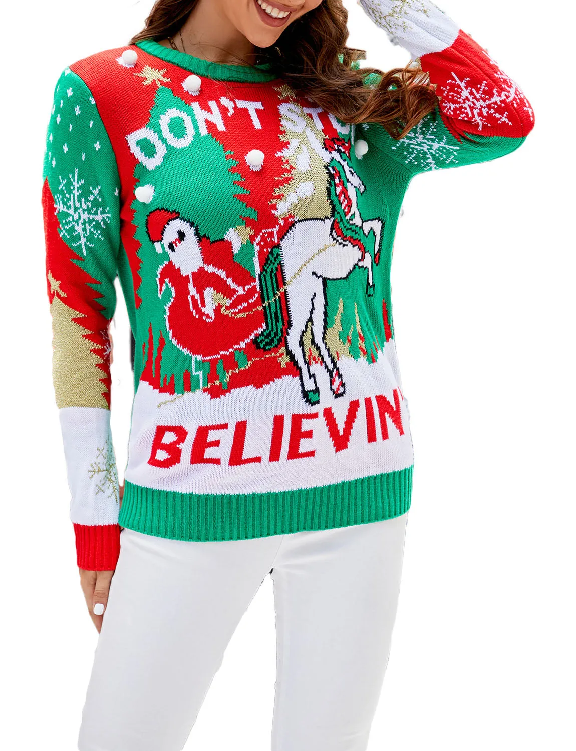 iB-iP Women's Casual Christmas Cozy Top Long Sleeve Pullover Sweater