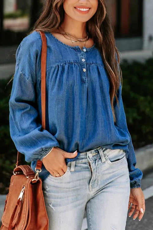 It Takes Time Denim Long Sleeve Top