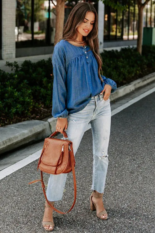 It Takes Time Denim Long Sleeve Top