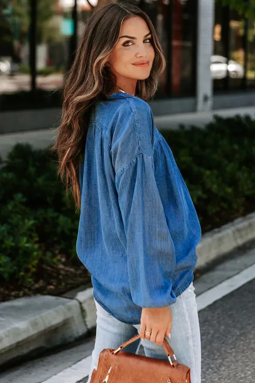 It Takes Time Denim Long Sleeve Top