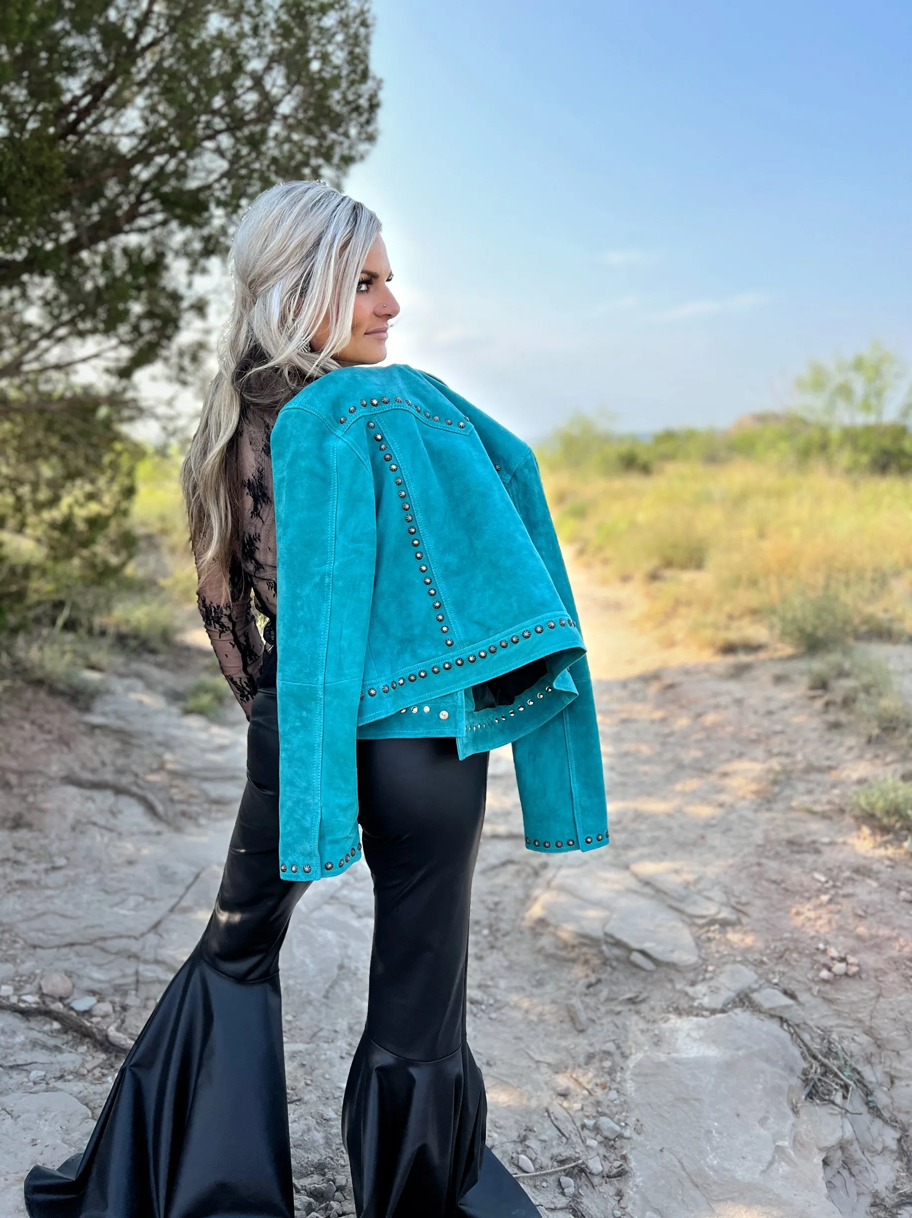 It's Getting Dangerous Studded Leather Jacket - Turquoise