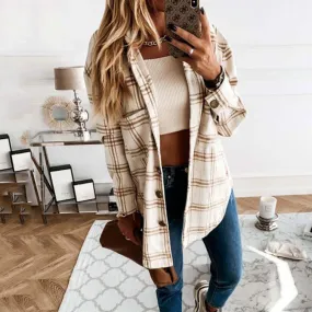 Joskaa Autumn Plaid Jacket Women Long Winter Checkered Jackets Coats Women Loose Overshirt Coat Female Shirt Jackets For Women