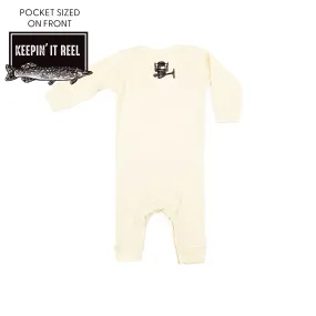 Keepin' It Reel Pocket Design on Front w/ Fishing Reel on Back - One Piece Baby Sleeper