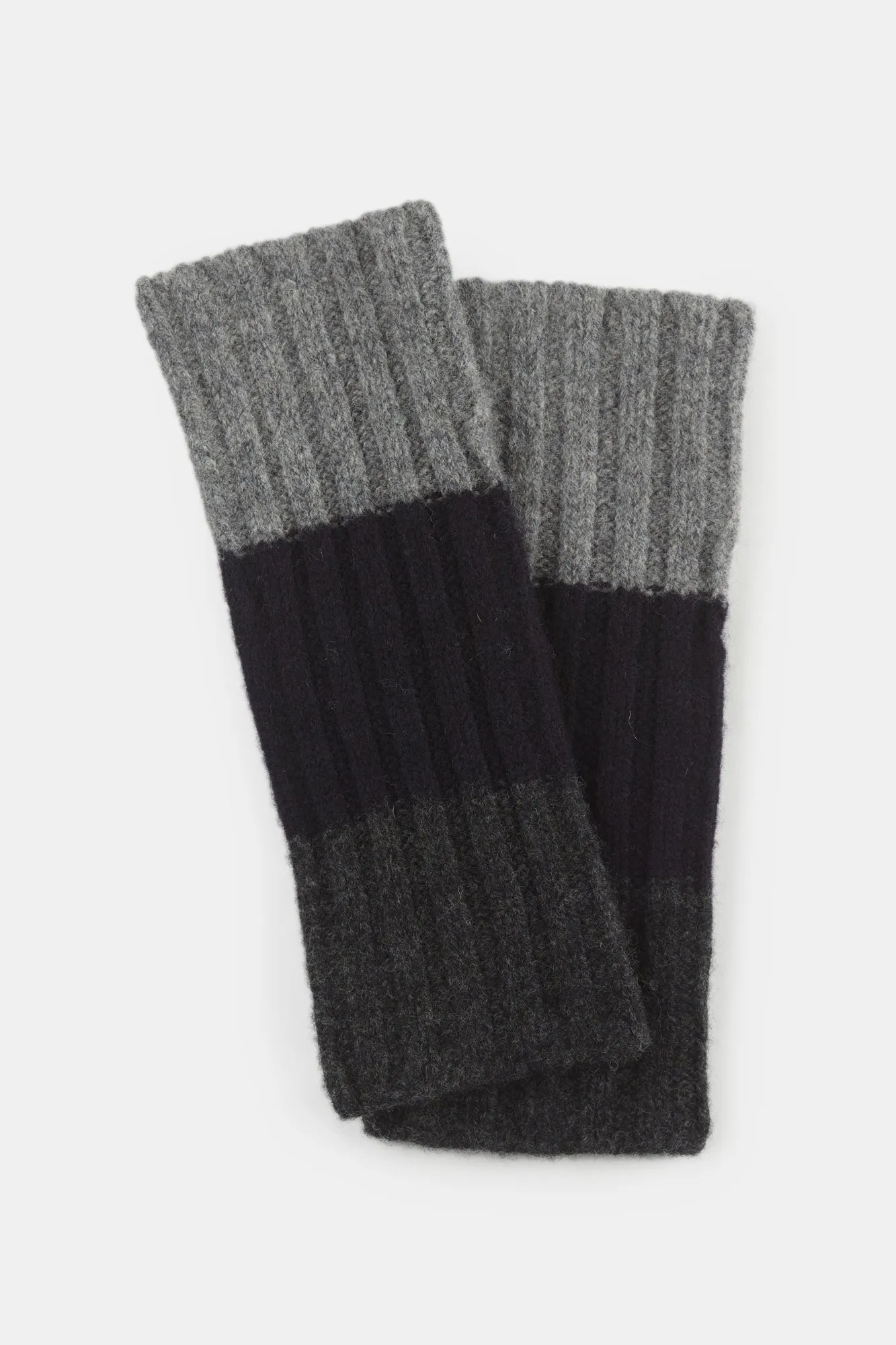 Lambswool Stripe Fingerless Gloves - Grey/Charcoal/Navy