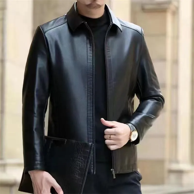 Leather Jacket For Men Leather LEATHER With Stand Collar FOR Men Fleece stylish jacket black jacket