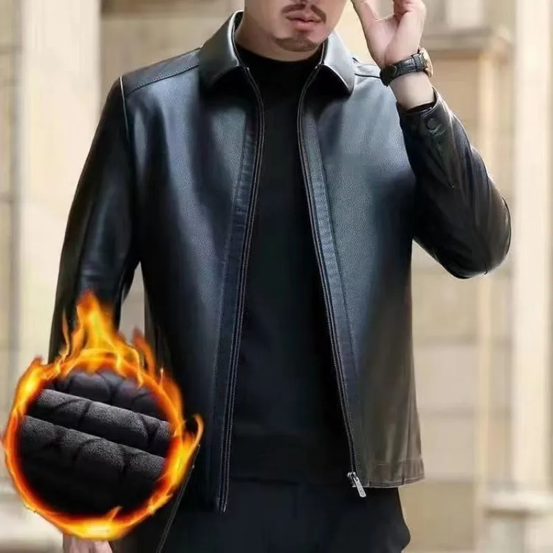 Leather Jacket For Men Leather LEATHER With Stand Collar FOR Men Fleece stylish jacket black jacket