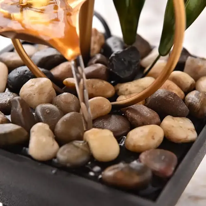 LIMPUS Tabletop Fountains Metal Water Home Decor Ornaments with Desktop Leaf Deep Basin & Natural River Rocks Indoor Zen for Decor Office Living Room Bedroom