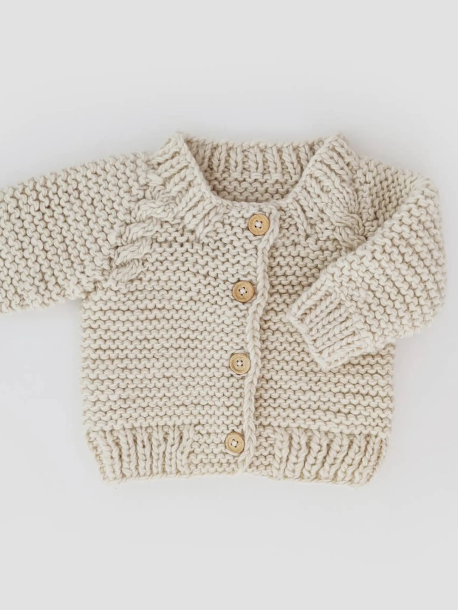 Littles Garter Stitch Cardigan Sweater - Natural