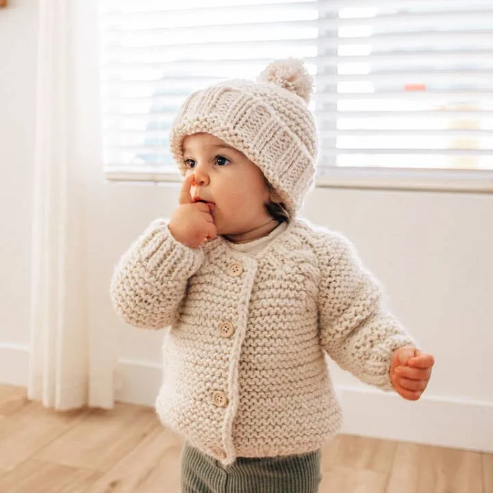 Littles Garter Stitch Cardigan Sweater - Natural