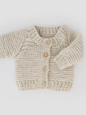 Littles Garter Stitch Cardigan Sweater - Natural