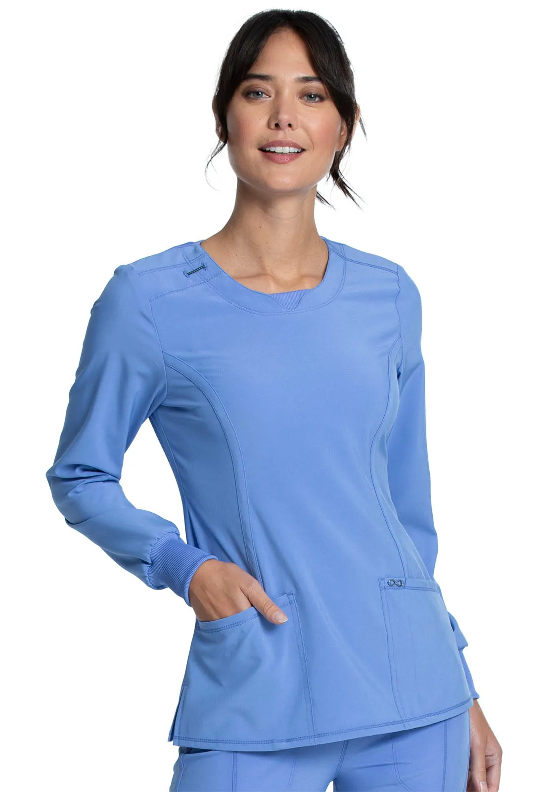 Long Sleeve Antimicrobial Round Neck Scrub Top by Cherokee Infinity