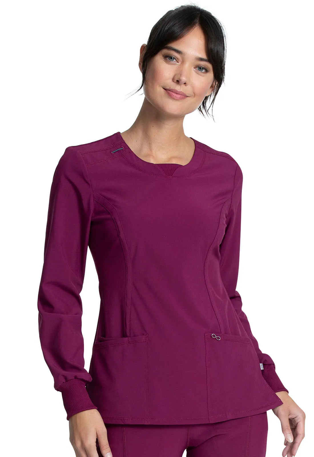 Long Sleeve Antimicrobial Round Neck Scrub Top by Cherokee Infinity