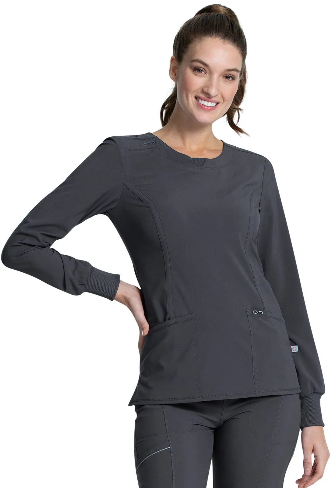 Long Sleeve Antimicrobial Round Neck Scrub Top by Cherokee Infinity