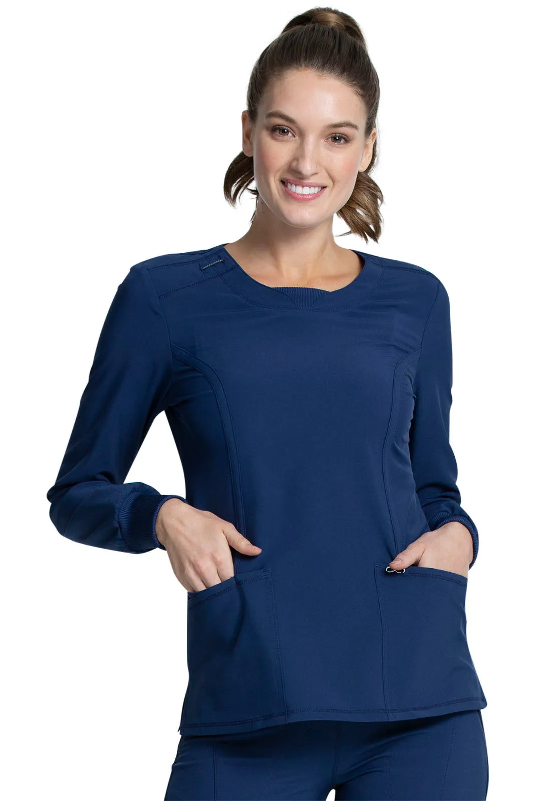 Long Sleeve Antimicrobial Round Neck Scrub Top by Cherokee Infinity