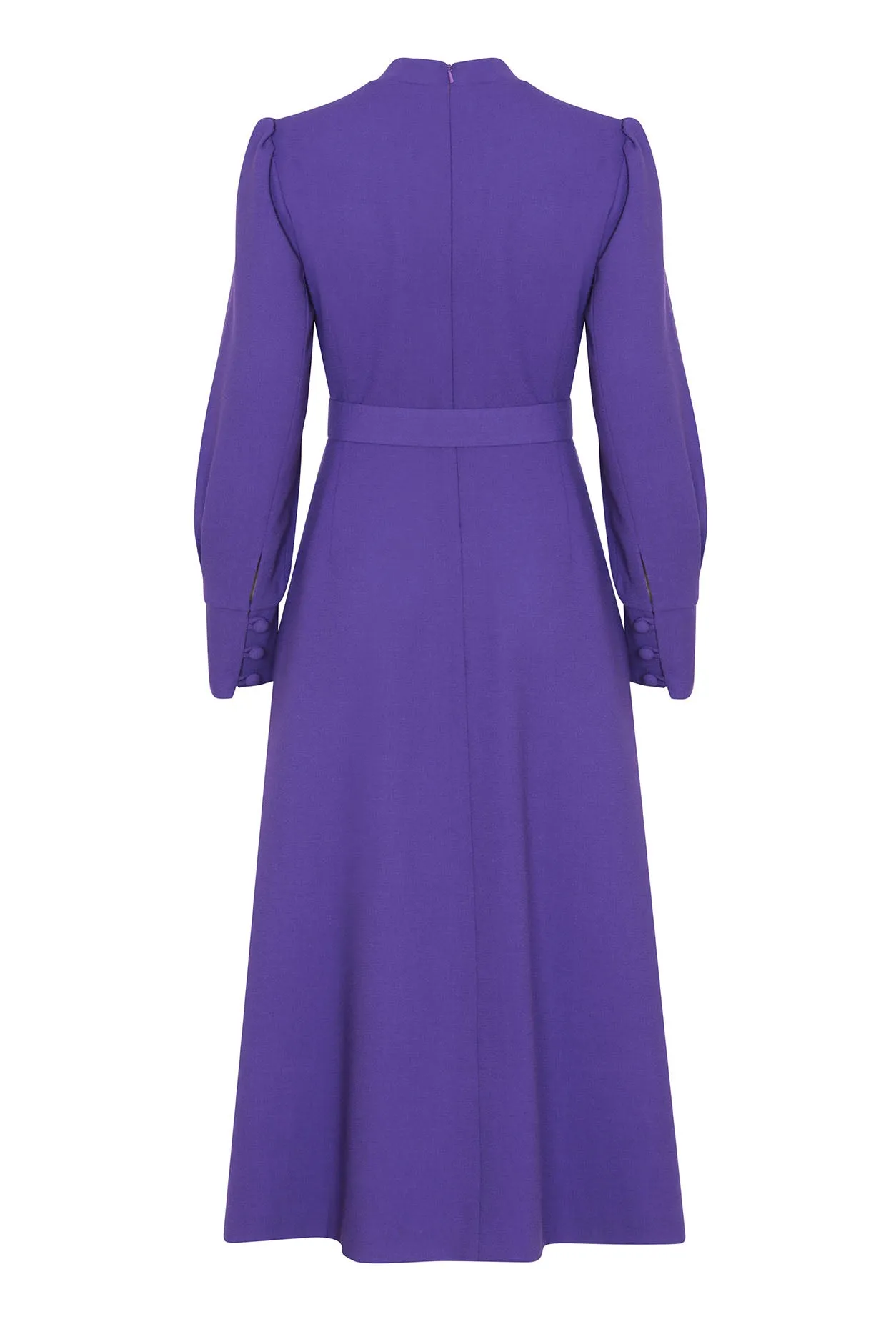 Long-Sleeved Dress with Button Up Bodice in Purple Wool Crepe - Cleo