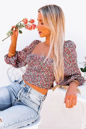 Love Song Floral Printed Backless Crop Top