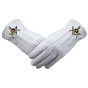 Master Mason Blue Lodge Gloves - Pure White Leather