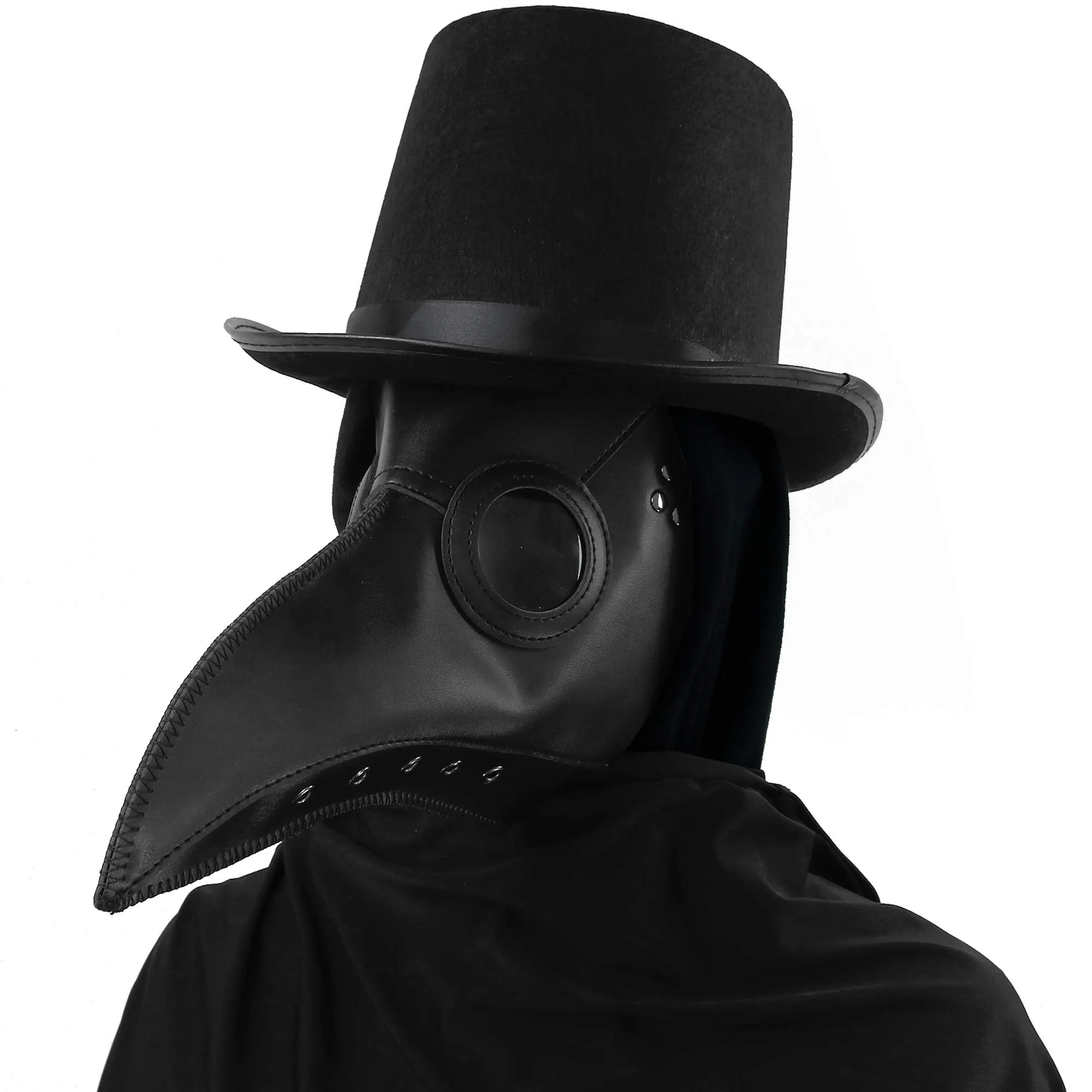 Medieval Doctor Plague Mask - Black Faux Leather Bird Death Doctors Mask Costume Accessory