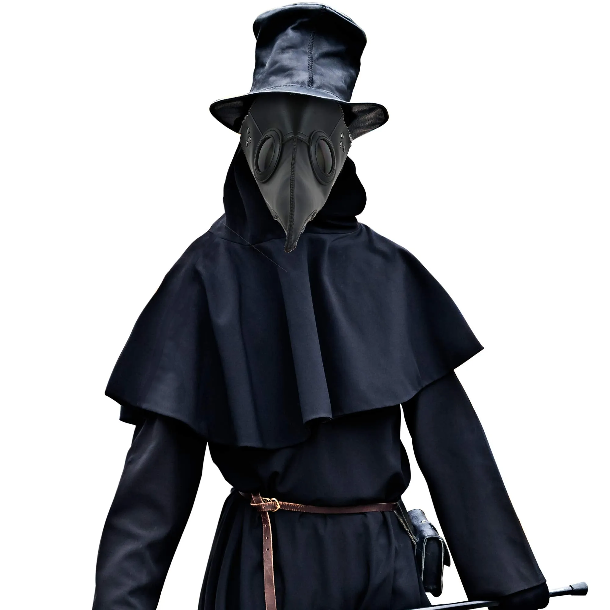 Medieval Doctor Plague Mask - Black Faux Leather Bird Death Doctors Mask Costume Accessory