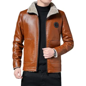 Men Fashion Leather Jacket Slim Fit fur Collar Jacket Male Motorcycle Zipper Jackets Men fleece and warm winter jackets