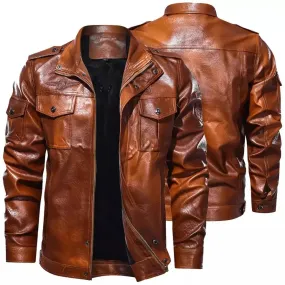 Men's Classical Motocycle Jacket 2023 Winter Fleece Thick Men Leather Jacket Motor Autumn Zipper Jacket Male Biker Coat Size 5XL