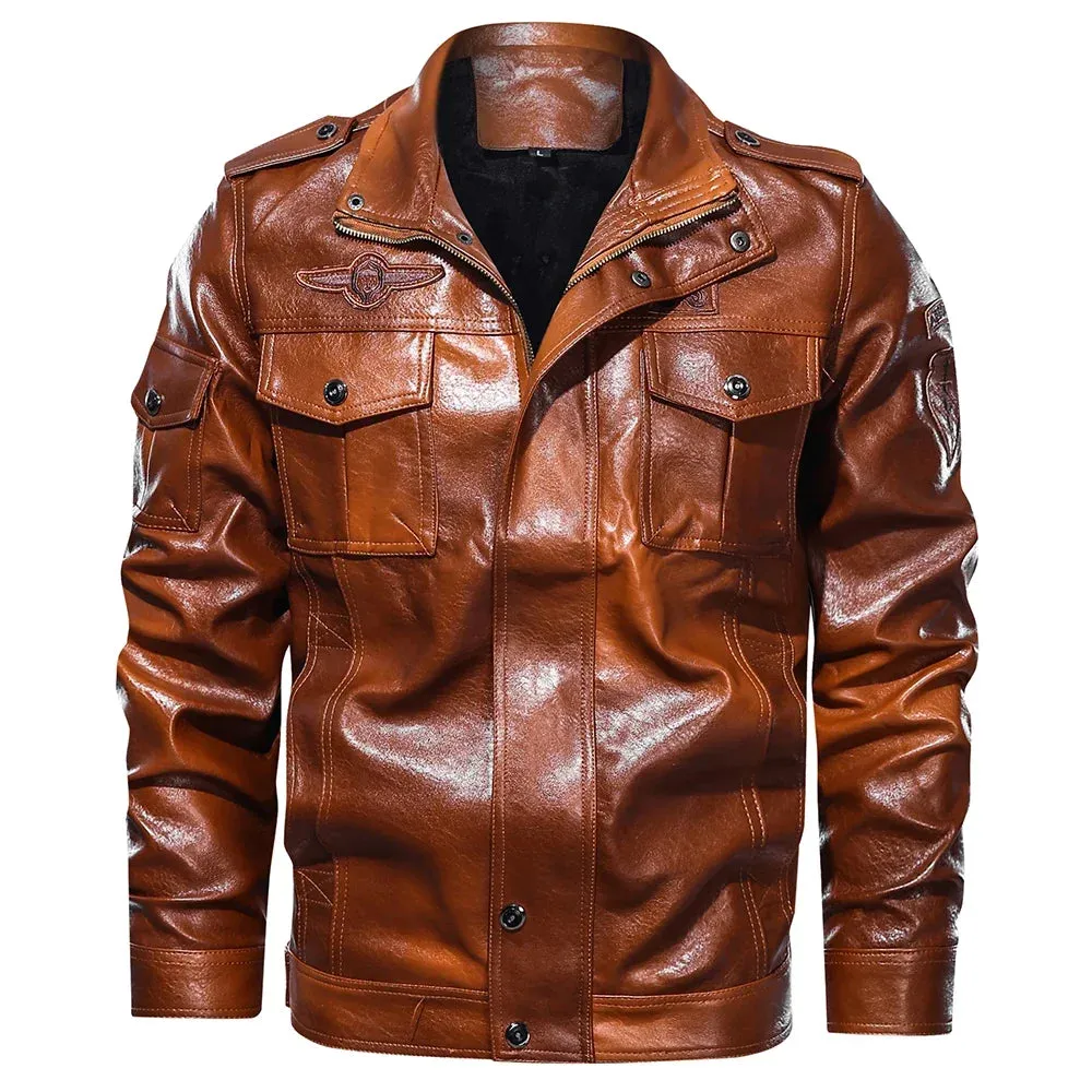 Men's Classical Motocycle Jacket 2023 Winter Fleece Thick Men Leather Jacket Motor Autumn Zipper Jacket Male Biker Coat Size 5XL