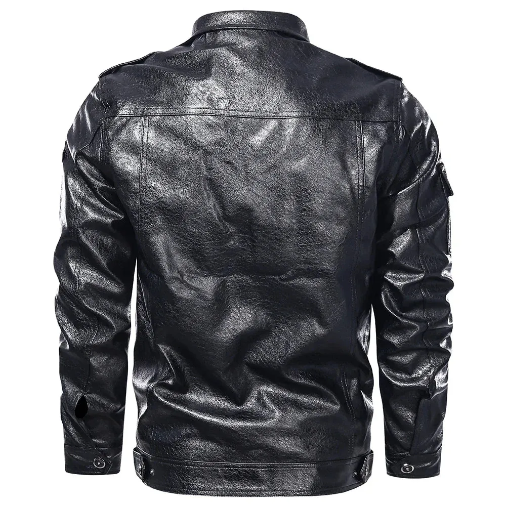 Men's Classical Motocycle Jacket 2023 Winter Fleece Thick Men Leather Jacket Motor Autumn Zipper Jacket Male Biker Coat Size 5XL