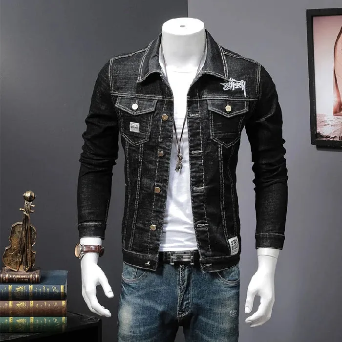 Men's Denim Jacket Student High Quality Denim Coat Autumn Spring Brand Solid Fashion New Arrivals Embroidered Clothes Male