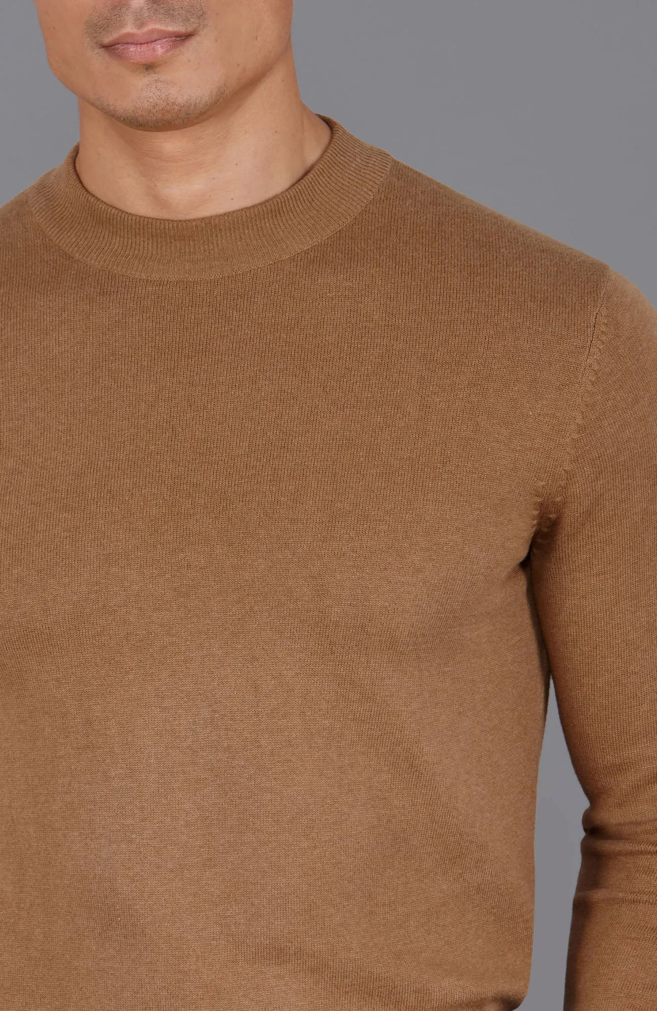 Mens Lightweight Cotton Narrow Mock Turtleneck Jumper