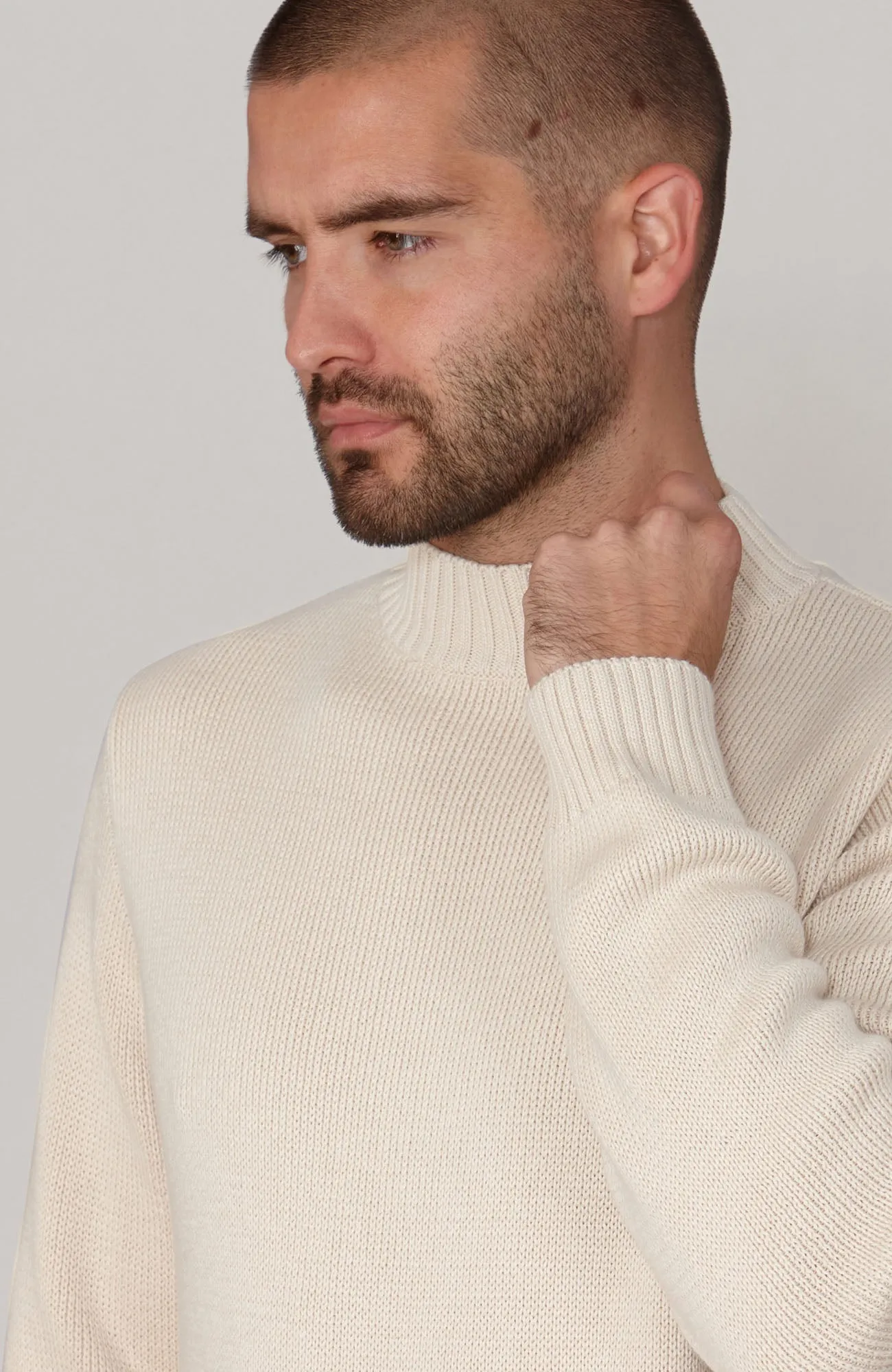 Mens Midweight Cotton Mock Turtleneck Jumper