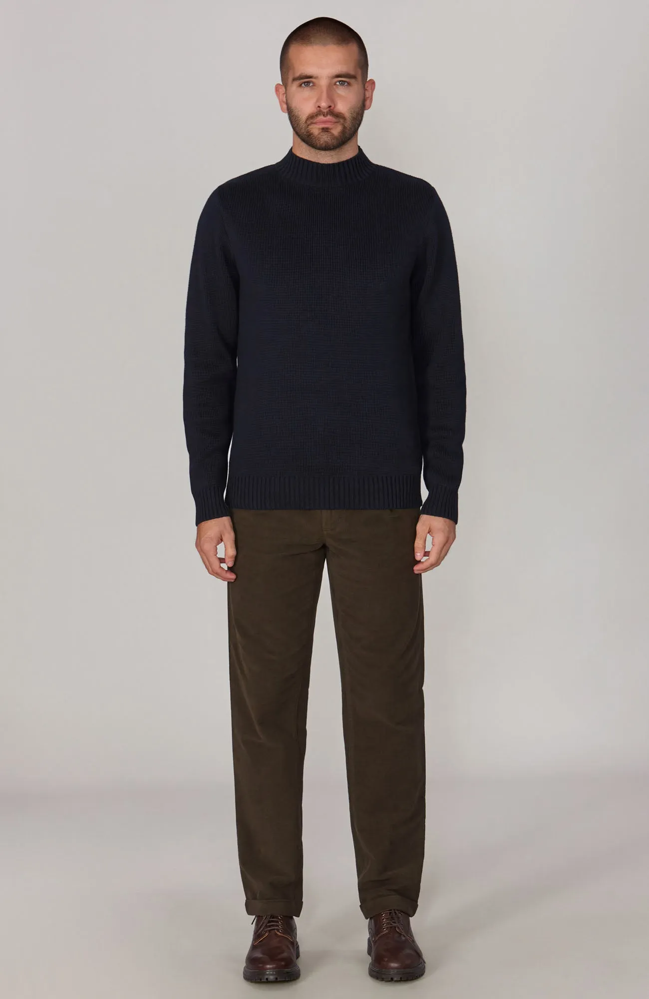 Mens Midweight Cotton Mock Turtleneck Jumper