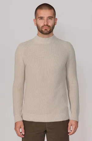 Mens Midweight Cotton Ribbed Mock Turtle Neck Jumper