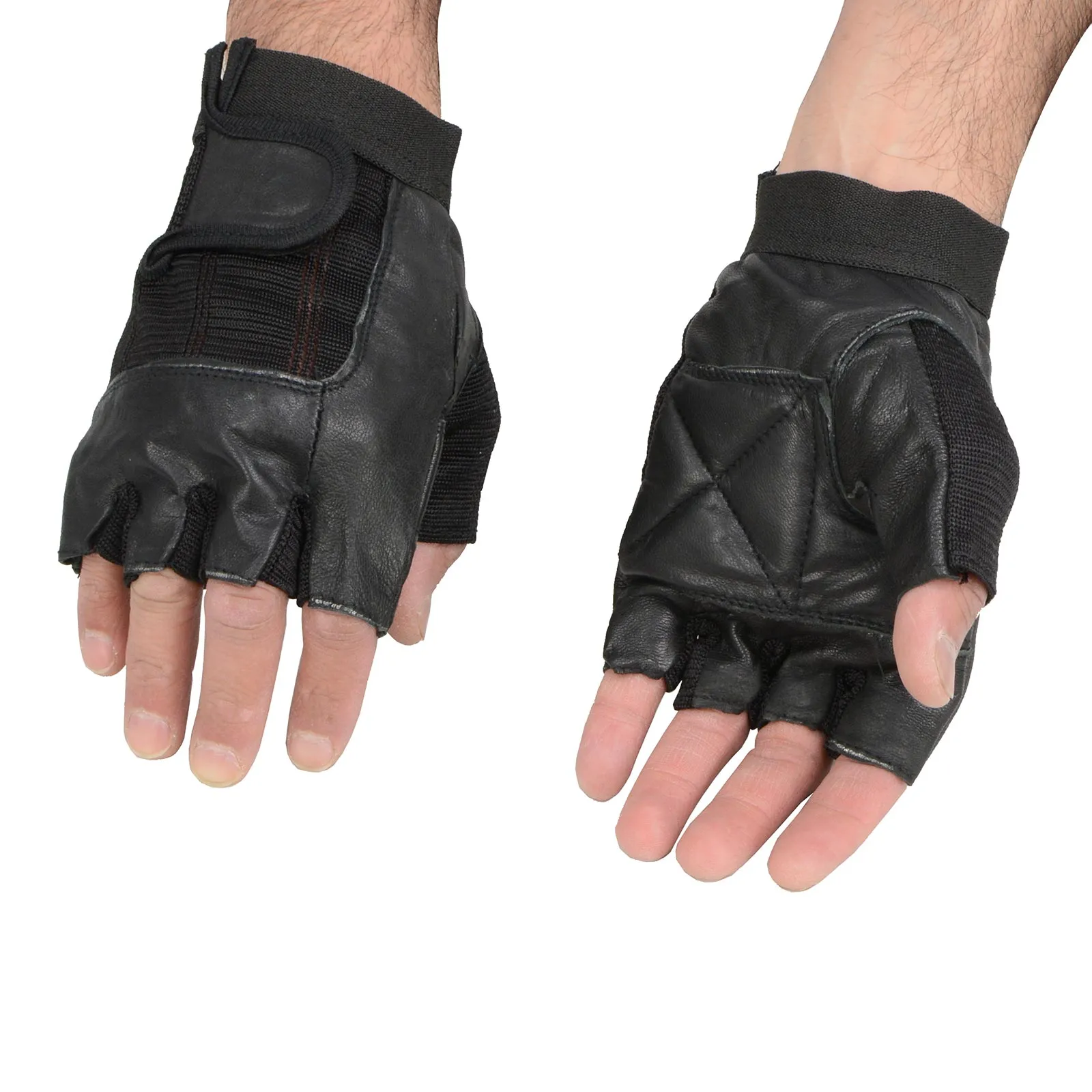 Milwaukee Leather SH217 Men's Black Leather Gel Padded Palm Fingerless Motorcycle Hand Gloves W/ Breathable ‘Mesh Material’