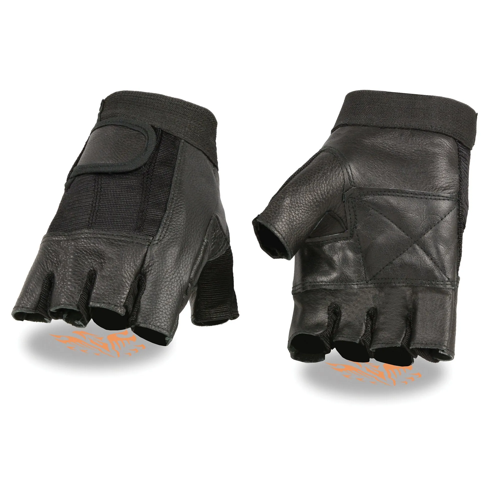 Milwaukee Leather SH217 Men's Black Leather Gel Padded Palm Fingerless Motorcycle Hand Gloves W/ Breathable ‘Mesh Material’