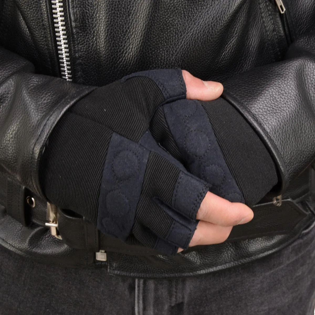 Milwaukee Leather SH44610 Men's Black Gel Padded Knuckle Fingerless