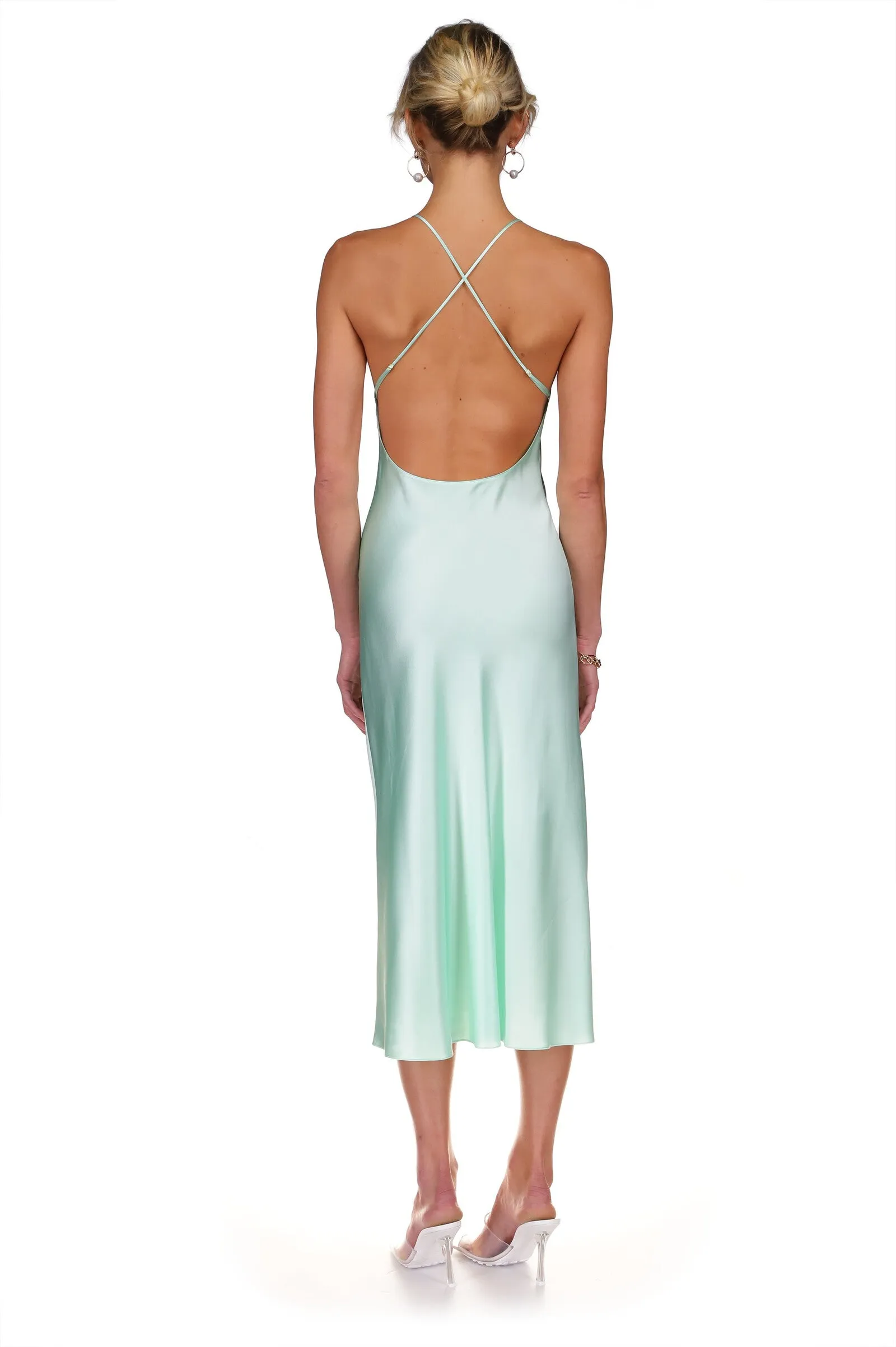 Mint Open Back Cross Strap Midi Dress