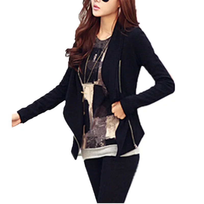 New Fashion Women Autumn Korean Style Slim Turn Down Lapel Collar Side Zipper Coat Jacket