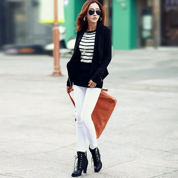 New Fashion Women Autumn Korean Style Slim Turn Down Lapel Collar Side Zipper Coat Jacket