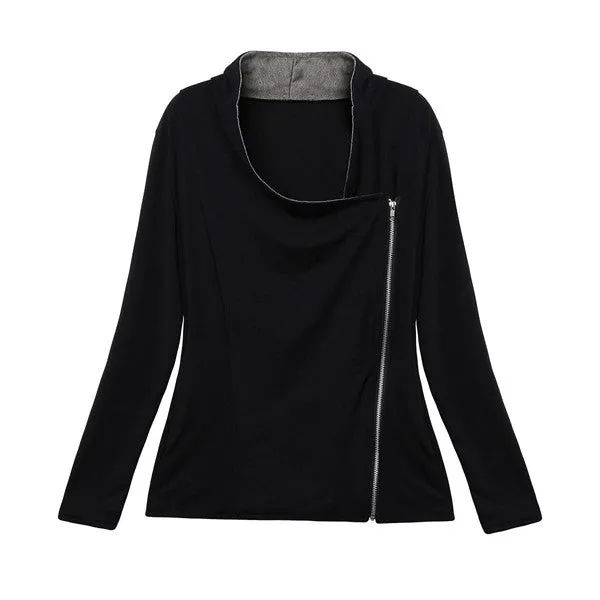 New Fashion Women Autumn Korean Style Slim Turn Down Lapel Collar Side Zipper Coat Jacket