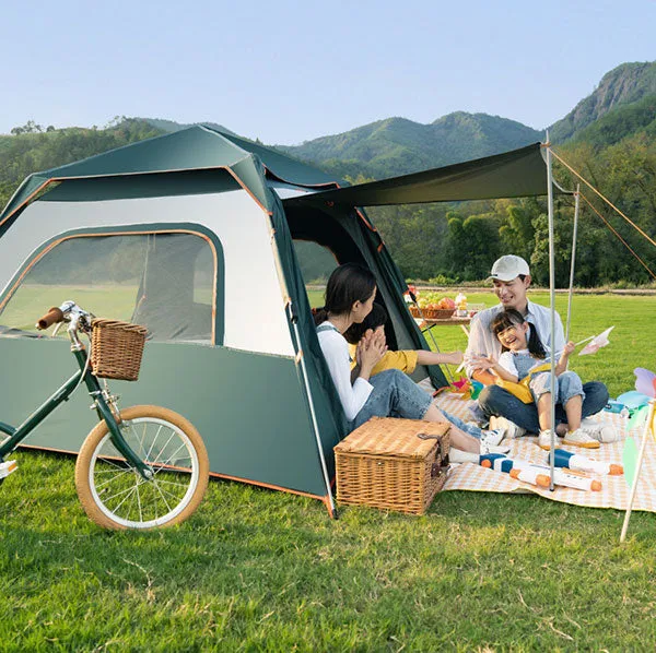 Outdoor Camping Hiking Traveling Lightweight Portable Folding Waterproof and Windproof Automatic Pop Up Family Dual-use External Pergola Tent Shelters 5-8 Person