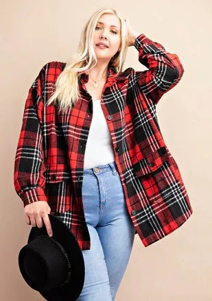 Oversized Plus Red Plaid Shacket