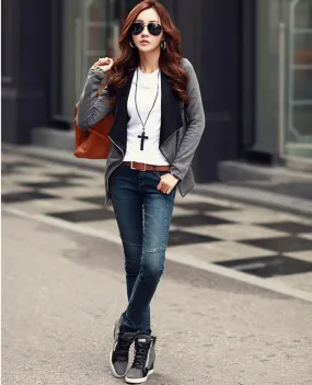 Patchwork Side Zipper Women Autumn Jacket Ladies New Korean Casual Slim Short Coat