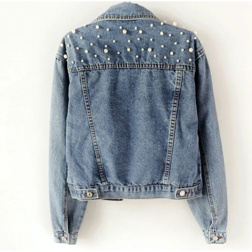 Pearl Beading Short Jean Bomber