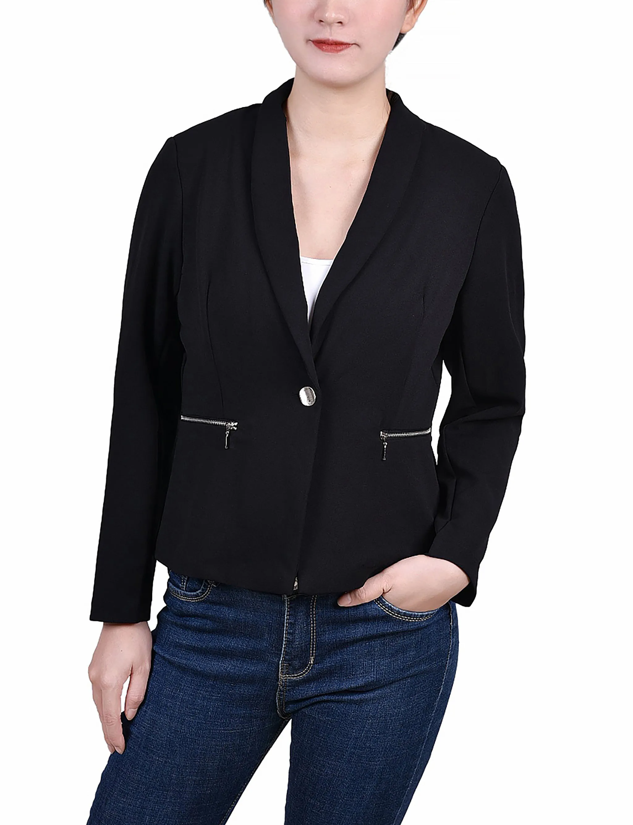 Petite Cropped Long Sleeve Crepe Jacket