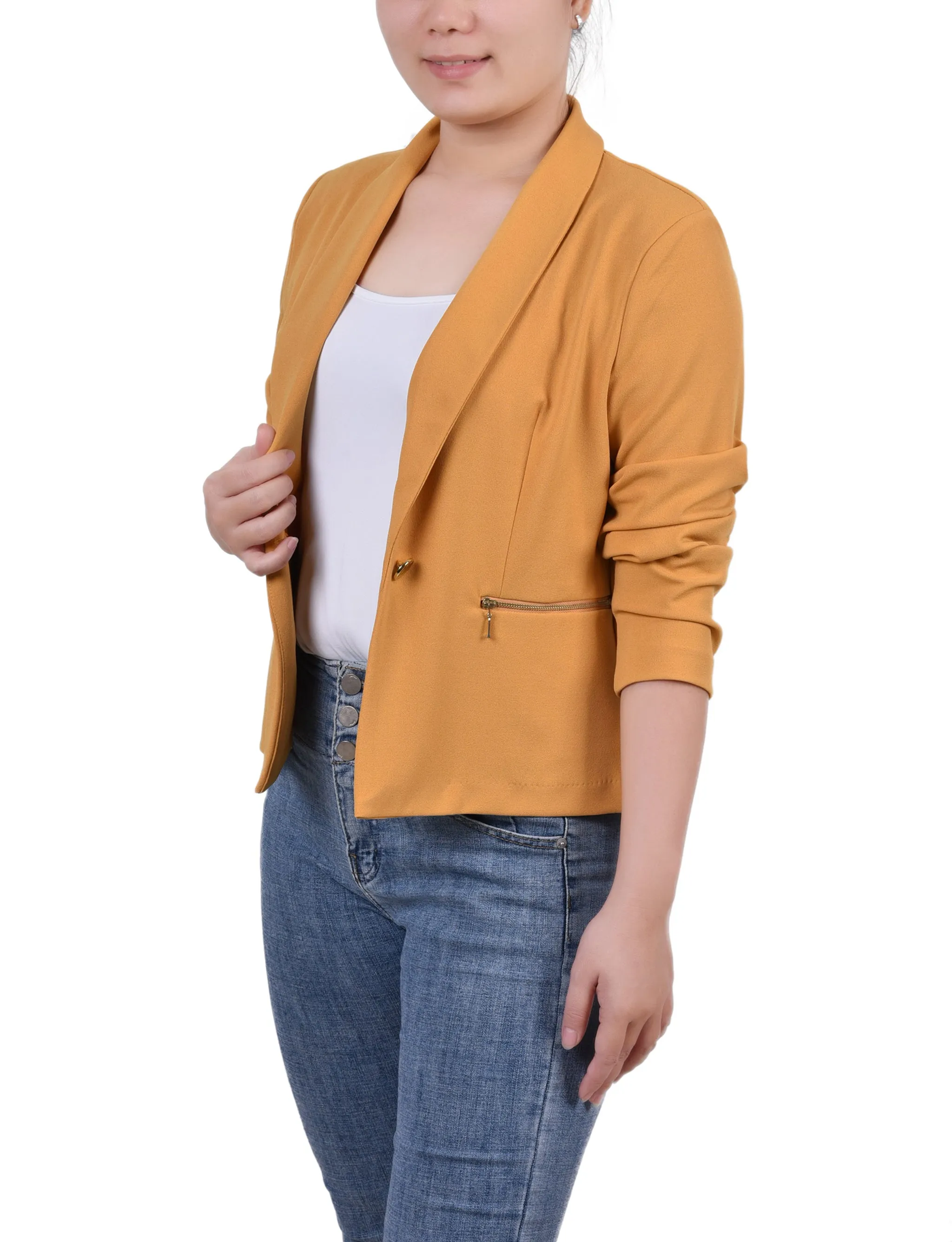 Petite Cropped Long Sleeve Crepe Jacket