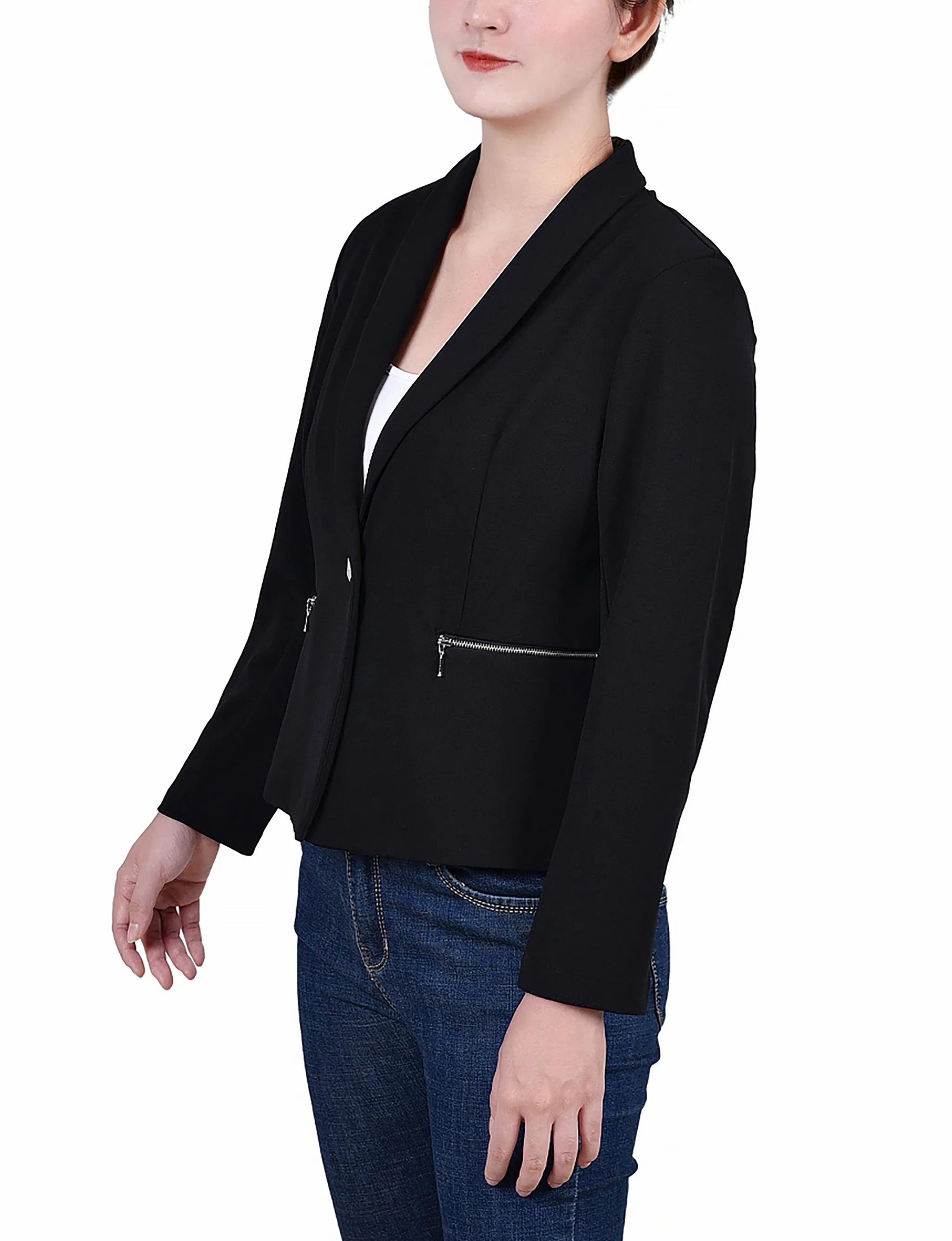 Petite Cropped Long Sleeve Crepe Jacket