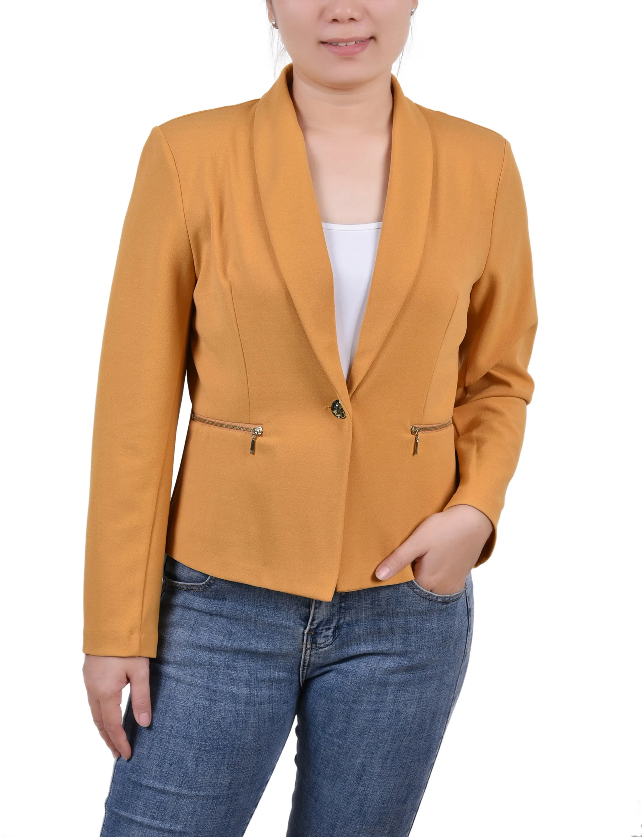 Petite Cropped Long Sleeve Crepe Jacket