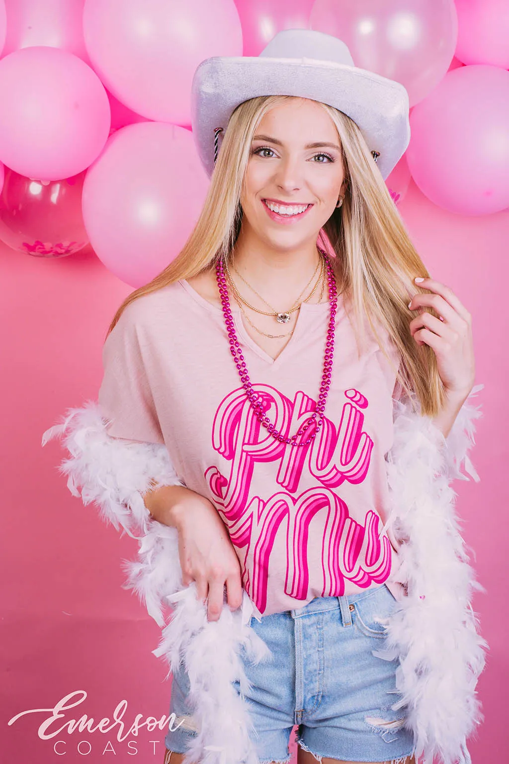 Phi Mu Pink Bid Day Notch Tee